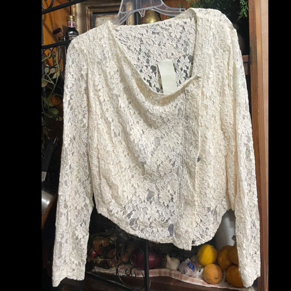 Heather Brand Lace fitted zip blazer Top fairy romantic western boho